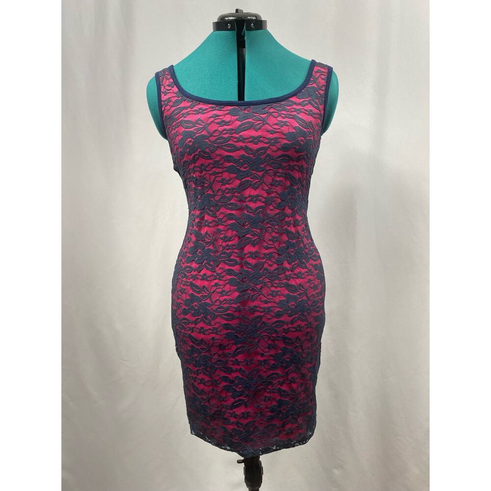 NWT Lily Rose Lace Dress Size Medium Navy Blue and Fushia Pink